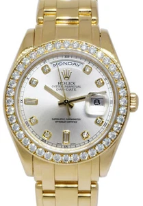 Rolex Masterpiece 18k Yellow Gold Silver Diamond Dial/Bezel 39mm Watch B/P 18948 - Picture 1 of 11