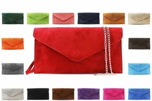 Ladies Women Real Suede Leather Envelope Chain Clutch Party Prom Evening Bag - Picture 1 of 40