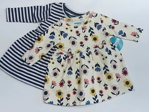 NEW (2) Baby Infant Girls Long Sleeves Dresses Outfit Striped Flowers Newborn NB - Picture 1 of 9
