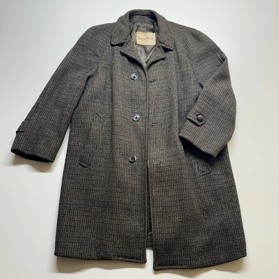 Vintage Harris Tweed Scottish Wool Overcoat Union Made In The USA - Image 1 of 4
