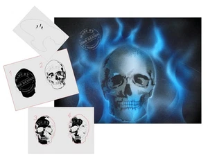 AS-010 Skull Flame step by step stencil template acryl airbrush spray wall paint - Picture 1 of 2