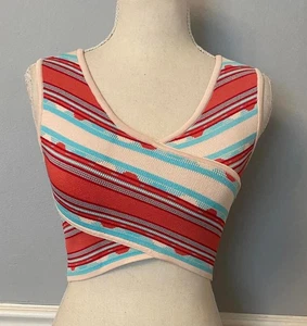 Top corto envolvente a rayas BCBG Max Maria para mujer (SM - M) - Imagen 1 de 9