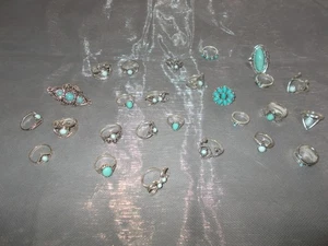 Ringe silberfarben/türkise Steine  26 Stück verschiedene Größen NEU - Bild 1 von 1