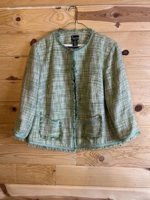 Vintage NY Collection Women’s Blazer 1X Green Brown White Shoulder Pads  - Image 1 of 4