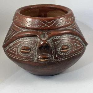 Vaso testa facciale ceramica Marajoara vintage terracotta amazzonica brasiliana - Foto 1 di 10