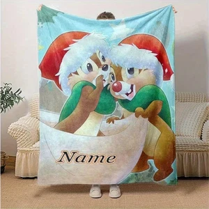 Personalized Cute Chip And Dale Wear Santa Hat Happy Holidays Christmas Blanket - Picture 1 of 5