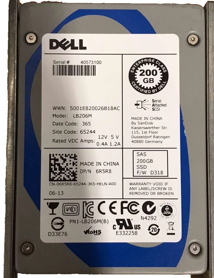 Dell 6R5R8 200GB SAS SSD 6GBPS 2.5" Inch LB206M Enterprise Class - Image 1 of 1