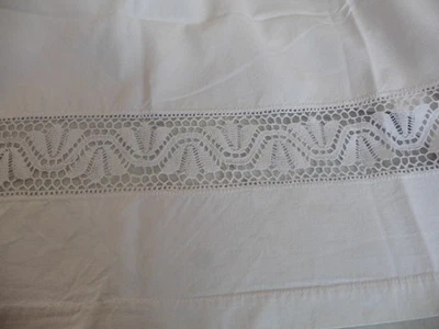 ANCIENNE DECOUVERTE DEVANT DE DRAP LIN X COTON BLANC DENTELLE 10 CM" 206X50 CM - Photo 1/4