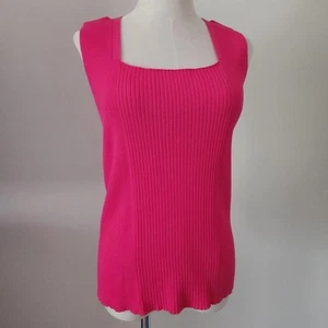 PATRIZIA LUCA Fuchsia Pink Ribbed Square Neck Tank Top Shell Blouse. SZ Medium. - Picture 1 of 7