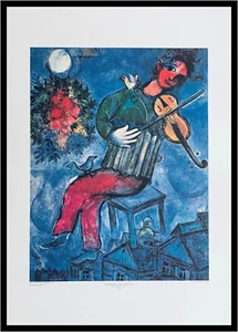 Marc Chagall Der blaue Geiger Bild im Alu Rahmen Poster Kunstdruck 105x75cm NEU - Bild 1 von 1