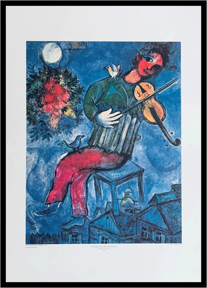 Marc Chagall Der blaue Geiger Bild im Alu Rahmen Poster Kunstdruck 105x75cm NEU - Bild 1 von 1