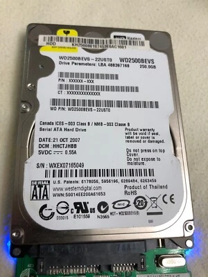 Western Digital hard disk  HDHDD 250gb 2,5" WD2500BEVT per computer notebook - Immagine 1 di 3