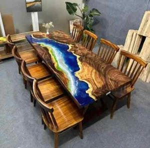 Ocean Dining Epoxy Table, Live Edge Ocean Table For Modern Furniture Decor - Picture 1 of 9
