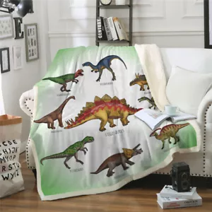 Dinosaur Blanket Fleece Soft Warm Bed Chair Cartoon Kids Throw Single Double UK - Picture 1 of 11