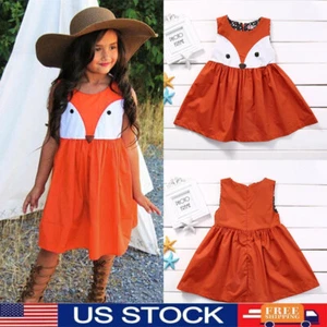 Toddler Girls Dress Sleeveless Cotton Fox Dress Baby Toddler Girls Outfits - Picture 1 of 7