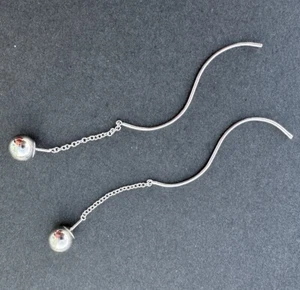 Vintage 14k white gold Charms Unlimited CU ball wave threader earrings 0.8g - Picture 1 of 5