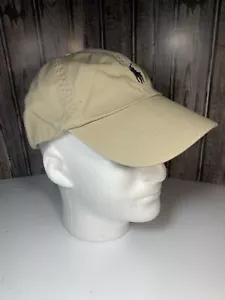 Polo Ralph Lauren Baseball Cap Blue Small Pony Tan Beige Mens OSFM Strapback - Picture 1 of 14