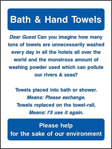  Bath and hand towels hotel environment safety sign 