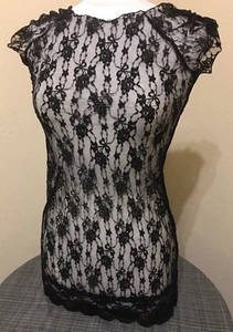 Túnica ajustada de encaje negro blanco lirio talla M - Imagen 1 de 6