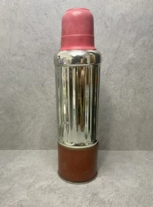 Borraccia thermos vintage in metallo, tappo sughero/gomma alto cromato - Foto 1 di 18