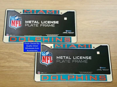 Miami Dolphins Chrome Metal License Plate Frame  ✅ AUTHENTIC NFL Best GIFT 🎁 - Image 1 of 3