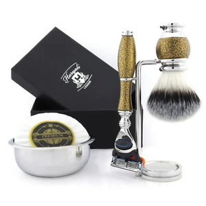 5 piezas de juego de afeitado completo - Cepillo de pelo sintético y 5 filos Razor Men Shaving Kit - Imagen 1 de 6