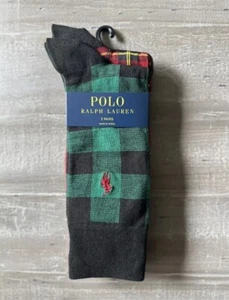 Polo Ralph Lauren Plaid Crew Men’ Socks 2-pack Green /Red Size 6-12.5 NWT - Picture 1 of 3