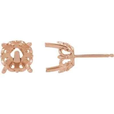 14K Gold Round Round Cut Earring Stud Setting - Fleur-de-lis Style 1 Piece - Image 1 of 4