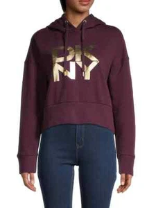 DKNY Metallic Logo Drop Shoulder Hoodie Bordeaux Rot Größe S UVP 70 $ - Bild 1 von 2