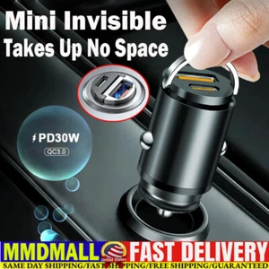 30W Mini Lnvisible Dual USB Type-C PD Car Phone Charger Fast Charge Adapter US - Picture 1 of 15