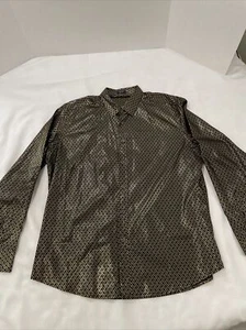 Coofandy Mens Shirt L Long Sleeve Black With Gold Pattern - Picture 1 of 15