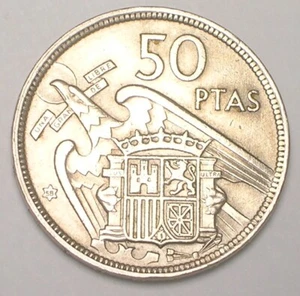 1957 (58) Spain Spanish 50 Pesetas Franco Eagle Coin VF+ - Picture 1 of 2