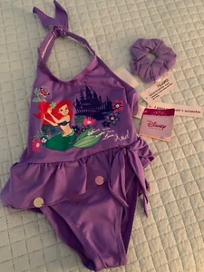DISNEY PRINCESS AREIL GIRLS SWIMSUIT SIZE 6 PURPLE 1 PC + SCRUNCHIE NWT - Picture 1 of 13