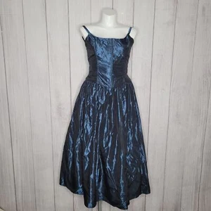 Maxi vestido de graduación vintage Y2K Gunne Sax sin mangas azul metálico talla 13 - Imagen 1 de 13