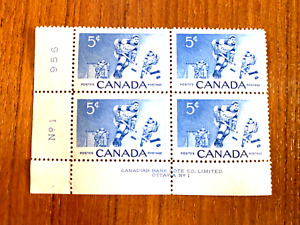 Canada Stamp Block - 1956  5-cent HOCKEY  Inscription Block of 4(UT 359)