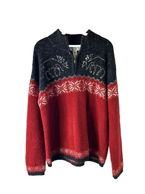 Suéter tejido alce natural bloque color lana mediana vintage años 90 para mujer 1/2 cremallera Foto 1 de 4