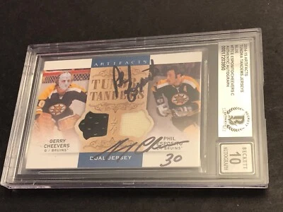 Beckett 10 Gem Mint Auto Gerry Cheevers Phil Esposito Dual Auto Jerseys Tandems - Image 1 of 4