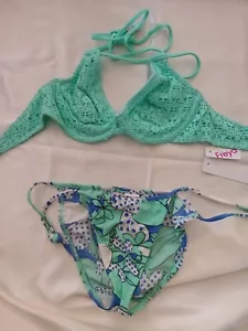 Freya 9297/3903 Mint Mix Gemustert Neckholder Spirit Slip Bikini UK 30D/Small - Bild 1 von 3
