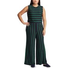 Lauren Ralph Lauren Womens Green Striped Sleeveless Wide Leg Jumpsuit Plus 1X