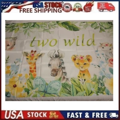 Two Wild Backdrop Jungle Baby Shower Birthday Party Photo Background Banner - Image 1 of 4