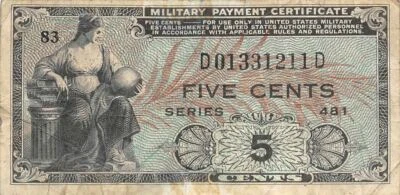 US / MPC  5  Cents  ND. 1948  Series  481  Plate  83  Circulated Banknote M6 - Image 1 of 2