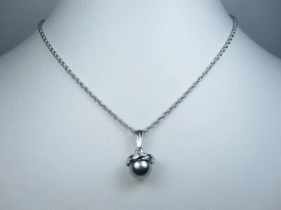 Colgante enchapado en rodio con perlas D'Orlan - Longitud 16"-18" - 3636 Foto 1 de 3