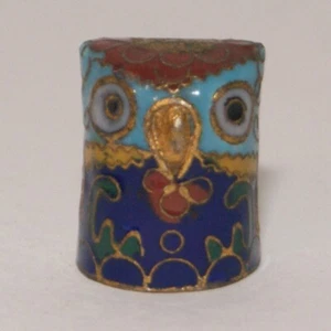 Cloisonné Enamel Owl Shaped Vintage Thimble - Picture 1 of 7