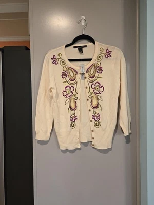 Madison Studio Embroidered Cream Cardigan, NWT, Size M - Image 1 of 4