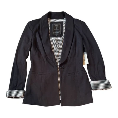 GUESS Jet Black Blazer NWT Sz S Shawl Collar Striped Lining Soft Stretch Jacket - Image 1 of 4