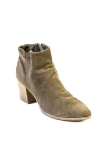 Qupid Womens Olive Green Suede Block Heels Ankle Boots Shoes Size 7 - Picture 1 of 5