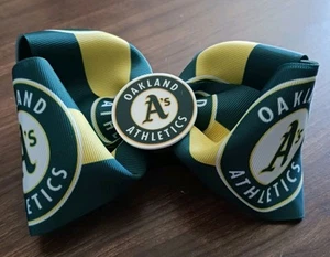 Girls Hair Bow 6" Wide Oakland Athletics A's Logo Barrette Clip Free Ship - Picture 1 of 2