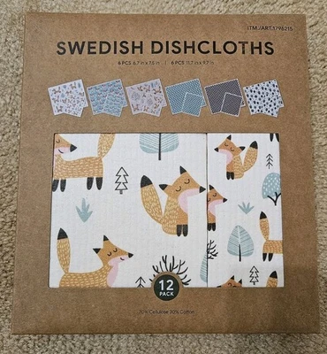 Swedish Dishcloths Reusable Assortment 12 Pack Fox Forest Print NEW IN BOX - Image 1 of 3