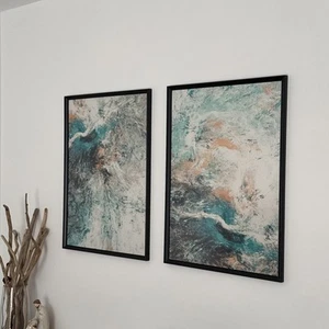 2 X Abstract Oil Painting Canvas Poster Picture Framed Art Wall Home Decor Pair - Picture 1 of 7
