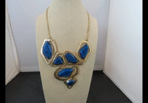 Amrita Singh Necklace Gold tone Blue Stone Bib Freeform Statement Faux Lapis - Picture 1 of 6